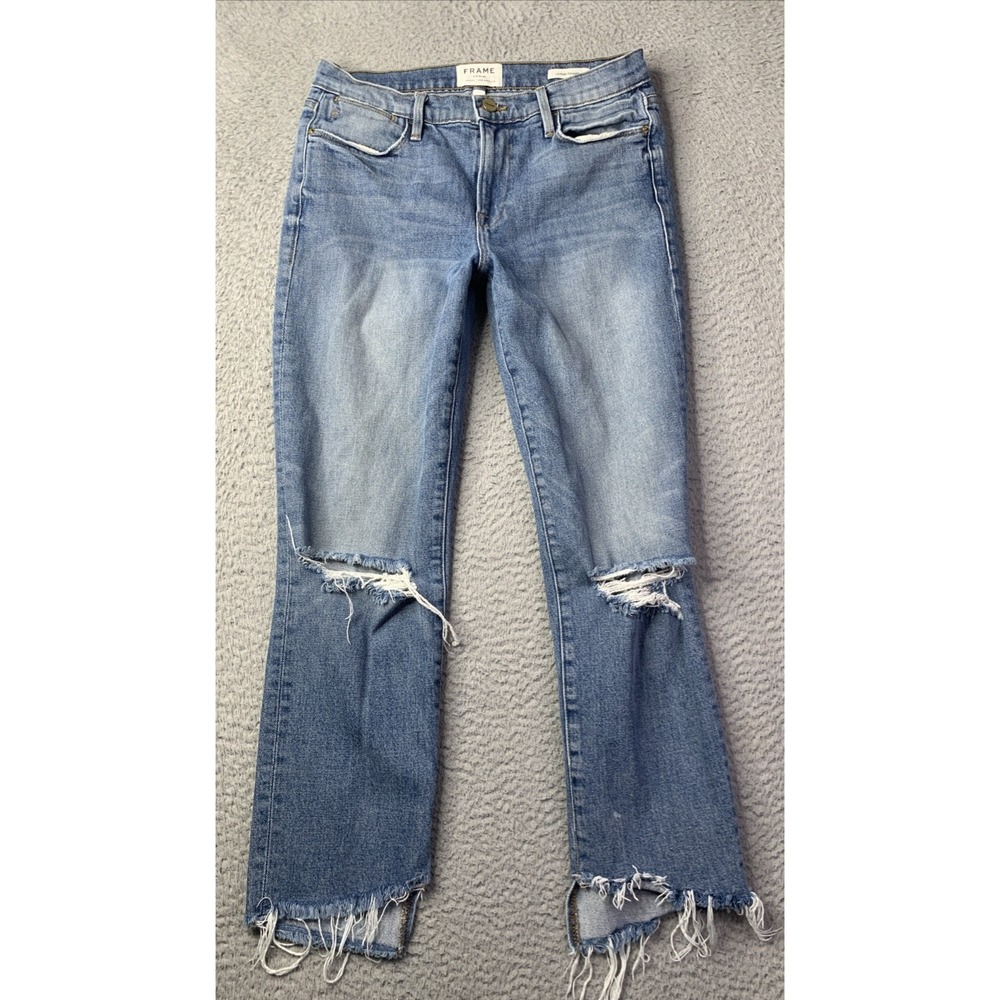 FRAME Jeans Womens Size 28 Le High Straight Distressed Raw Hem Mid Rise Jeans